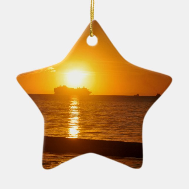 Cruise at sunset ceramic tree decoration (Front)