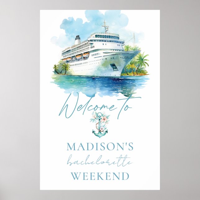 Cruise Bachelorette Party Custom Watercolor Boat Poster (Front)