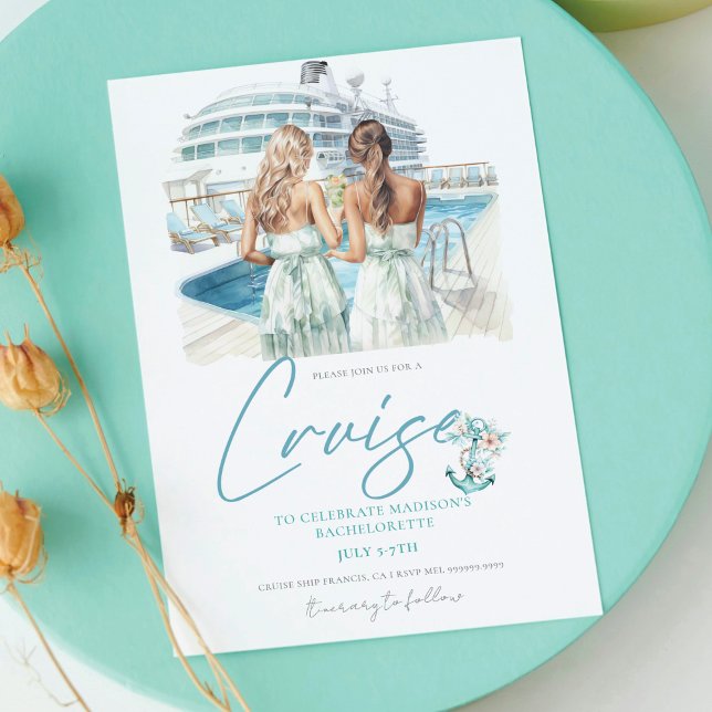 Cruise Bachelorette Party Watercolor Bride Invitation (Creator Uploaded)