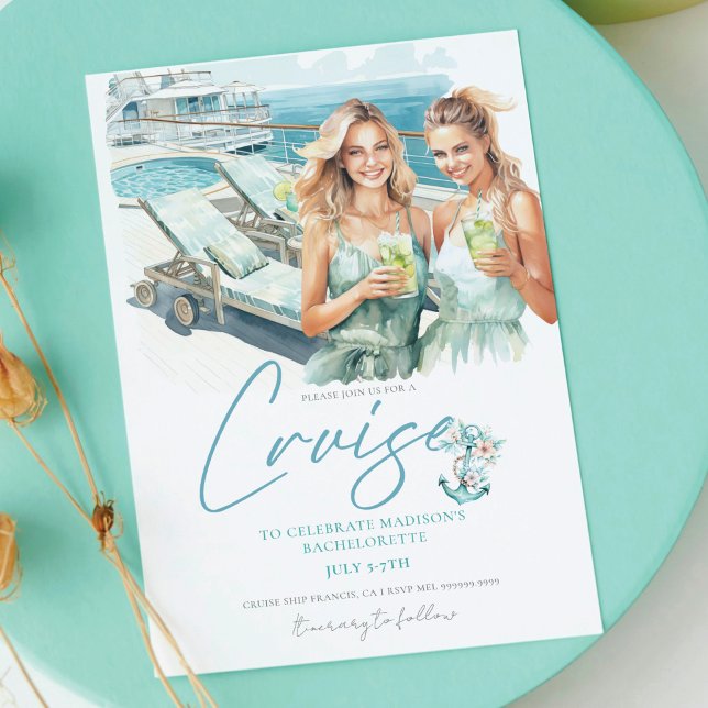 Cruise Bachelorette Party Watercolor Girls Invitation (Creator Uploaded)