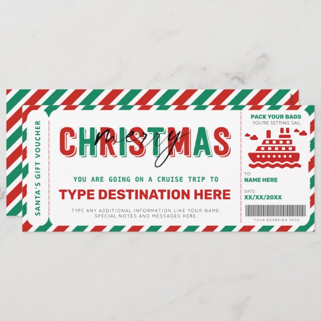 Cruise Boarding Pass Christmas Ticket Gift Voucher (Front/Back)
