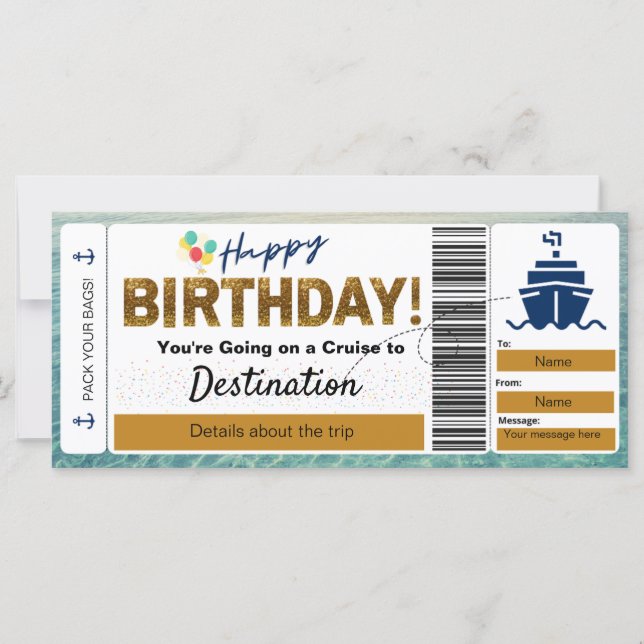 Cruise Boarding Pass Happy Birthday Ticket (Front)