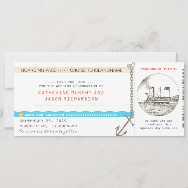 cruise boarding pass save the date design (Front)