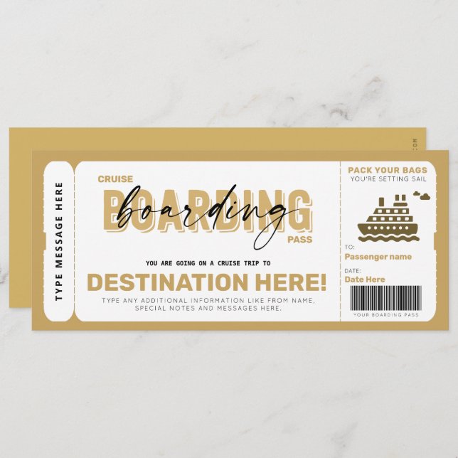 Cruise Boarding Pass Vacation Ticket Gift Voucher (Front/Back)