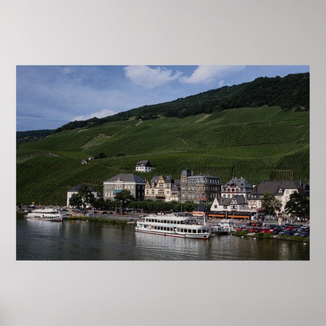 Cruise boat on Mosel River, Bernkastel Kues, Germa Poster (Front)