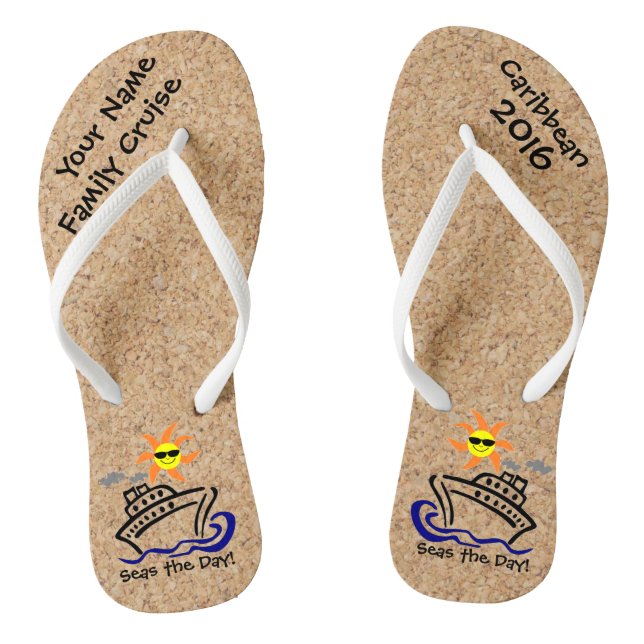 Cruise Flip Flops Adult Slim Straps Seas the Day! (Footbed)
