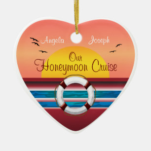 Cruise Honeymoon - Sunset Template Heart Ceramic Tree Decoration