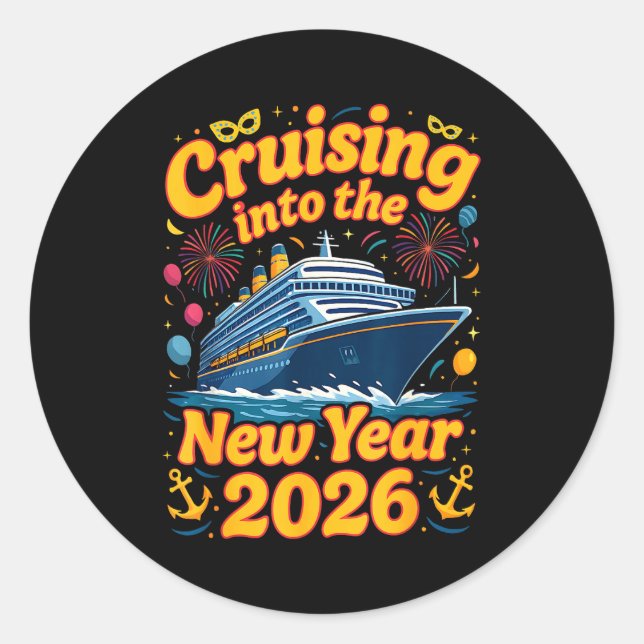 Cruise Into The New Year 2026 Crew Squad Family Ma Classic Round Sticker (Front)