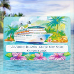 Cruise Islands Cabin Stateroom Door Marker Magnet<br><div class="desc">Create a wonderful keepsake magnet for your upcoming or past holiday vacation cruise. Elegant watercolor of a cruise ship cruising around beautiful tropical islands complete with swaying palm trees and hibiscus flowers. Use as cruise ship decor or cabin room finder. Add ship name,  destination,  date or your name.</div>