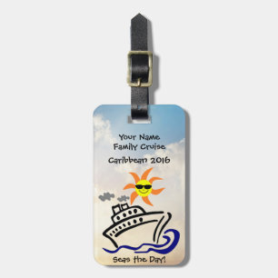 Cruise Luggage Tag w/Leather Strap - Seas the Day!