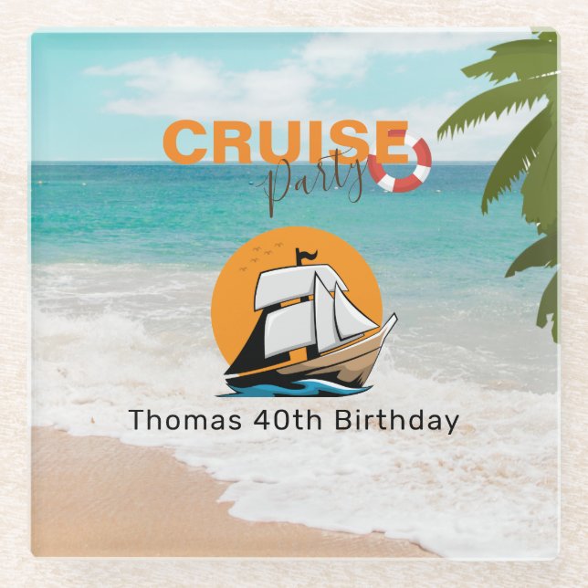 Cruise Party 40 Birthday Party Glass Coaster (Front)
