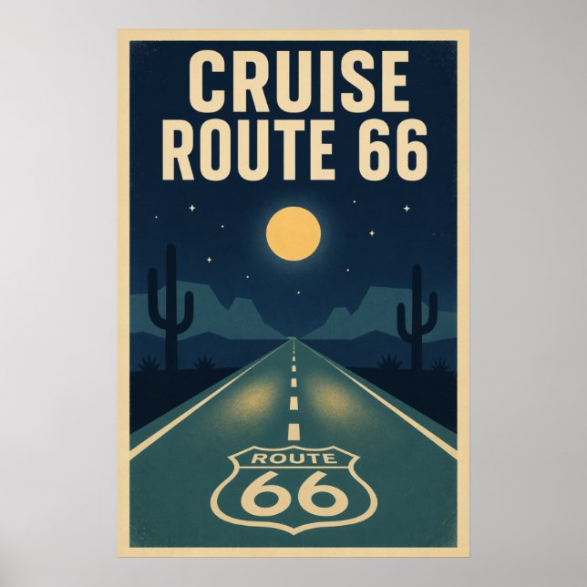 Cruise Route 66 Midnight Litho Poster (Front)