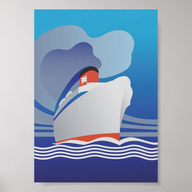 Cruise Ship Art Deco Vintage Poster (Front)