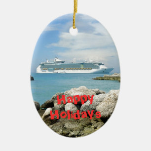 Cruise Ship at CocoCay Custom Ceramic Tree Decoration