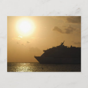 Cruise ship at sunset postcard