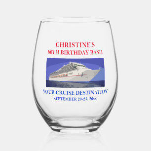 Cruise Ship Birthday Vacation Travel Favour Stemless Wine Glass