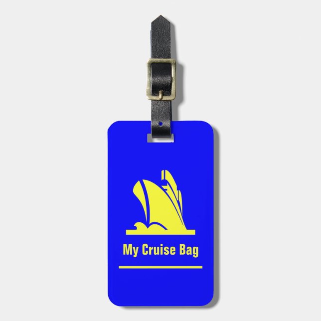 Cruise Ship Blue and Yellow Luggage Tag (Front Vertical)