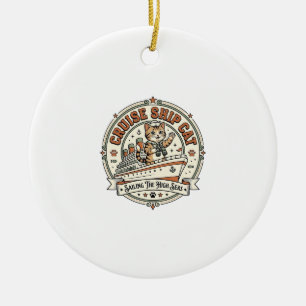 Cruise Ship Cat Cruise Ship Cat Vintage Vector Art Ceramic Tree Decoration