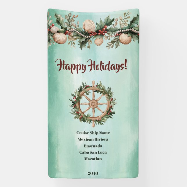 Cruise Ship Christmas Holiday Coastal Cabin Door Banner (Vertical)