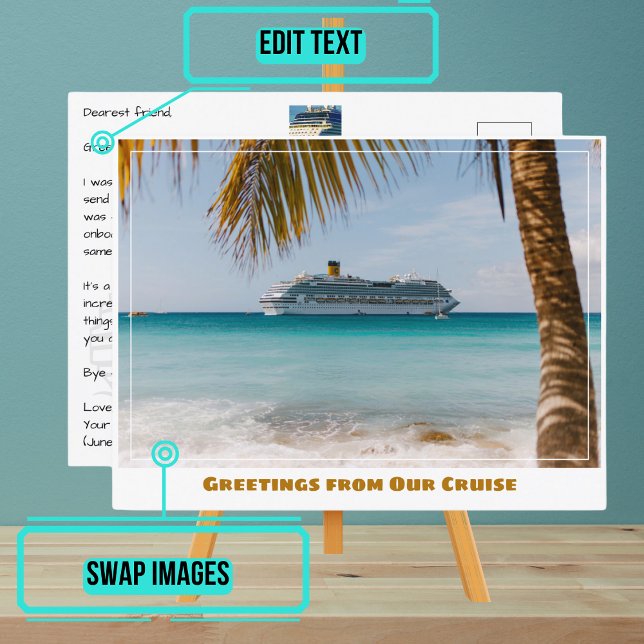 Cruise Ship from Beach with Palm Tree Postcard (Please enjoy our cruise ship postcard)
