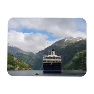 Cruise ship in Geirangerfjord rectangular magnet