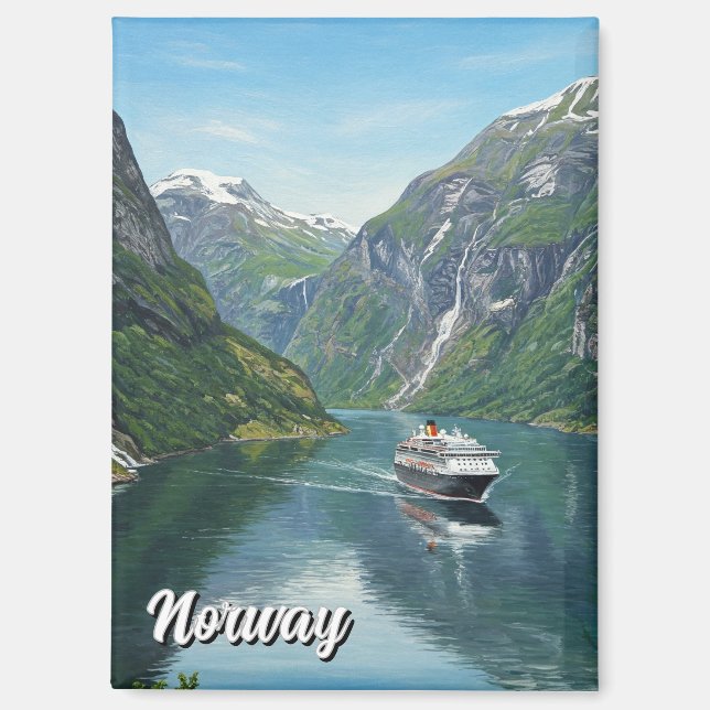 Cruise ship in Norway Fjord Magnet (Front)