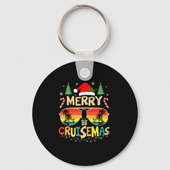 Cruise Ship Merry Christmas Lights Cruising Vacati Key Ring (Front)