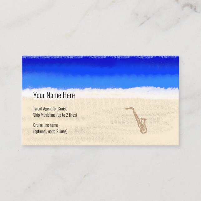 Cruise Ship Musician Alto Saxophone on Beach Business Card (Front)