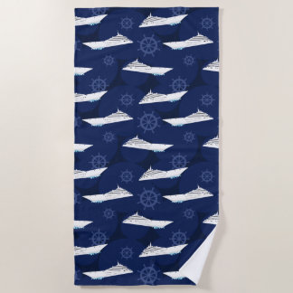 Cruise Ship Nautical Blue White Pattern Beach Towel