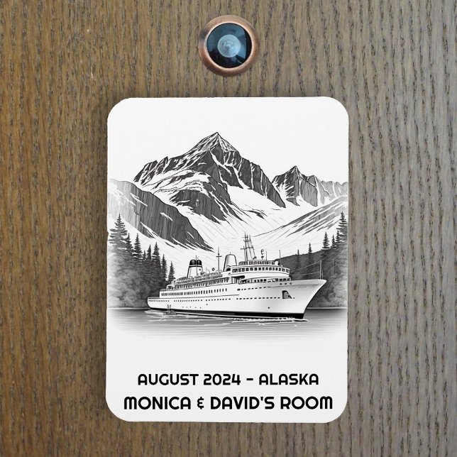 Cruise Ship Ocean  Alaska mountain  Black White Magnet (Creator Uploaded)