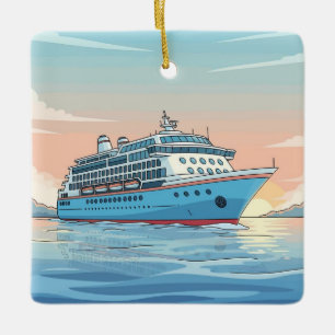 Cruise ship on ocean ceramic ornament