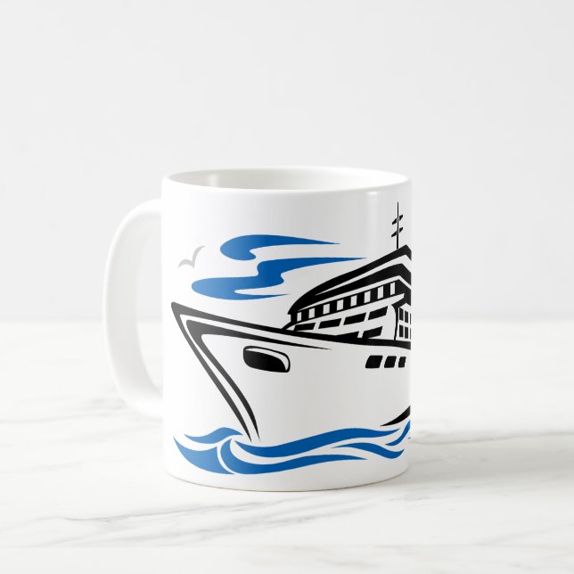 Cruise Ship on Ocean Waves Nautical Travel Coffee Mug (Front Left)