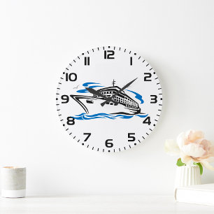 Cruise Ship on Ocean Waves Nautical Travel Large Clock