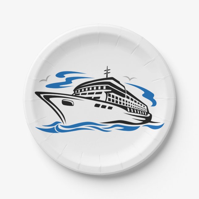 Cruise Ship on Ocean Waves Nautical Travel Paper Plate (Front)