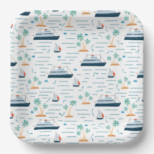  Cruise Ship Paper Plates, Tropical Vacation Party Plate