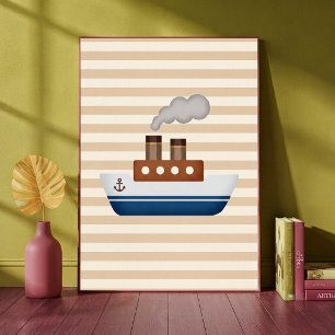 Cruise Ship Striped Neutral Boys Nursery Art Print