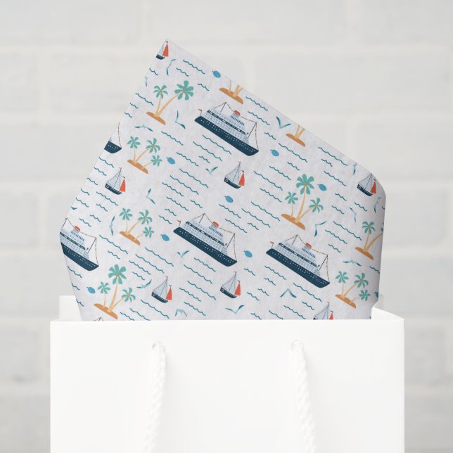 Cruise Ship Tissue Paper, Vacation Decoupage Paper (Gift Bag)