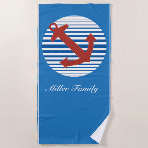 Cruise ship with anchor and custom name beach towel