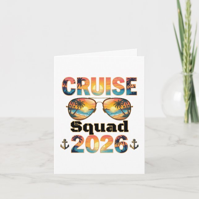 Cruise Squad 2026 - Retro Sunset Holiday Card (Front)