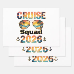Cruise Squad 2026 - Retro Sunset Wrapping Paper Sheet