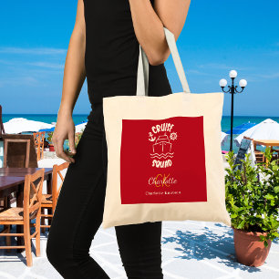 Cruise squad red white monogram name tote bag