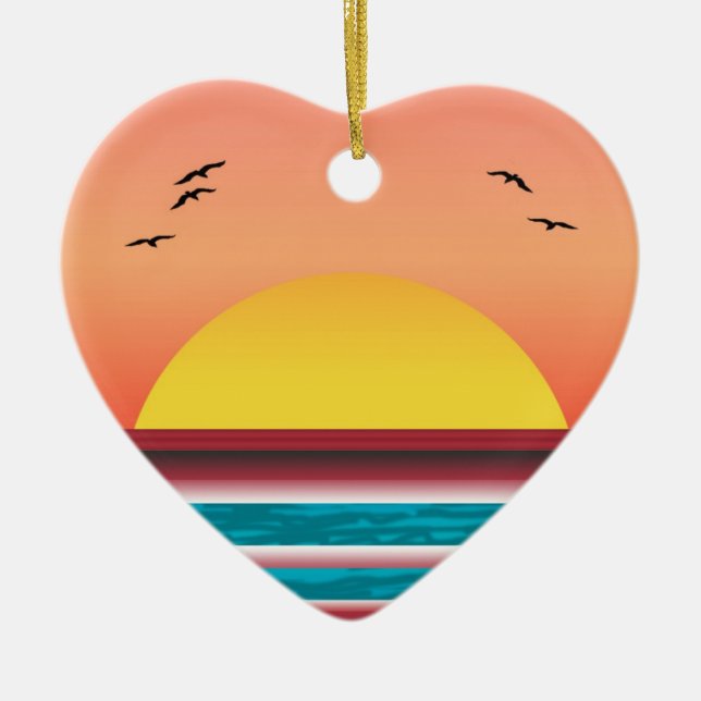 Cruise Sunset View Double Sided Heart Ornament (Front)