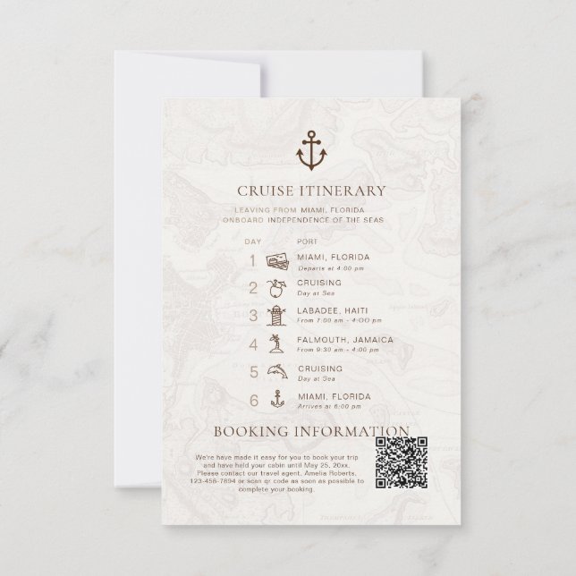 Cruise Travel Itinerary Destination Wedding  Invitation (Back)