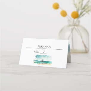 Cruise wedding, modern minimalist watercolour place card