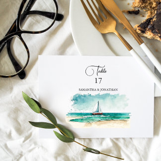 Cruise wedding, modern minimalist watercolour table number