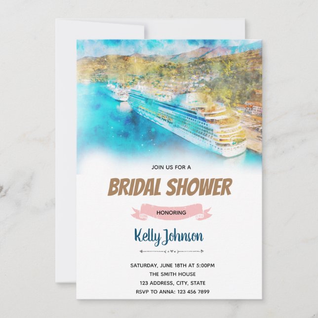 Cruise wedding shower theme invitation (Front)