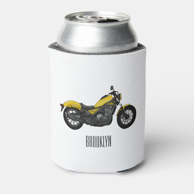 Cruiser motorcycle cartoon illustration can cooler (Can Back)