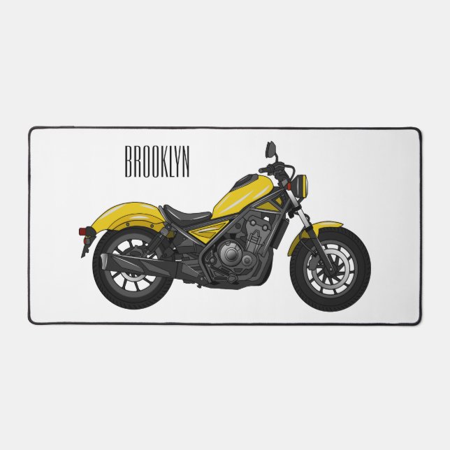 Cruiser motorcycle cartoon illustration desk mat (Front)