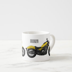 Cruiser motorcycle cartoon illustration espresso cup