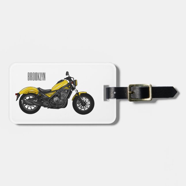 Cruiser motorcycle cartoon illustration luggage tag (Front Horizontal)
